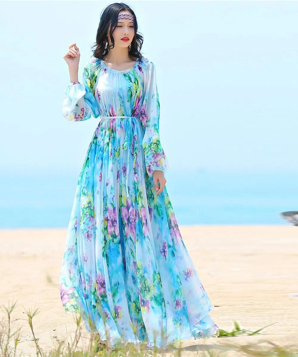 MedeShe Women's Chiffon Floral Holiday Beach Bridesmaid Maxi Dress Sundress