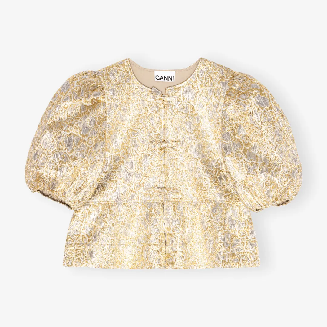 Metallic Cloque Peplum Blouse (Gold   Silver)