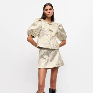 Metallic Cloque Peplum Blouse (Gold   Silver)