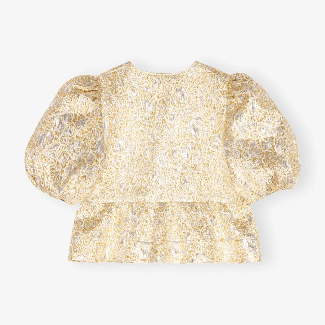 Metallic Cloque Peplum Blouse (Gold   Silver)