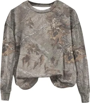 Oversized Camo Sweatshirt For Women Graphic Crewneck Pullover Leaf Print Fall Clothes 2024 Long Sleeve Tops