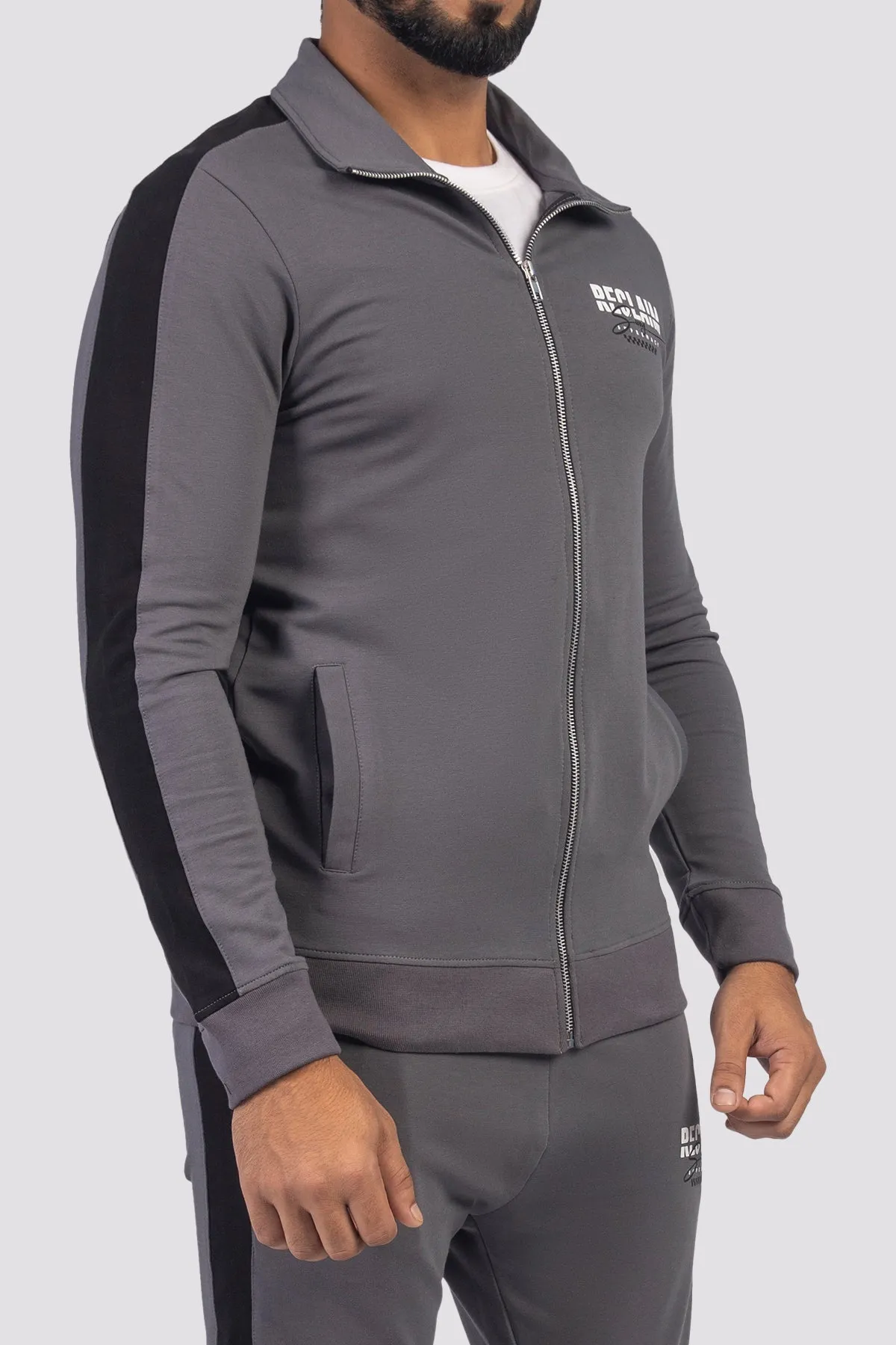 Pewter Grey Panelled Zipper Jacket - W23 - MJ0011R