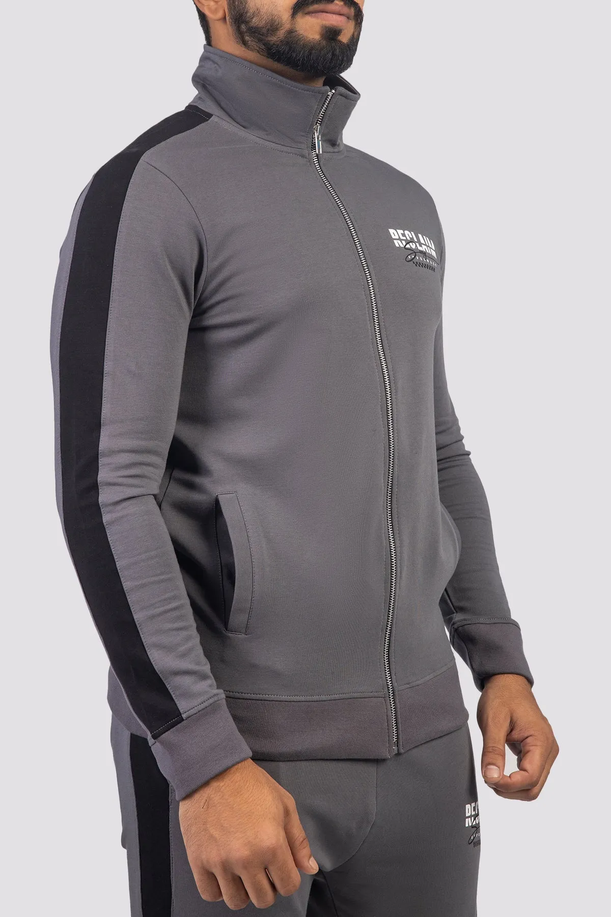 Pewter Grey Panelled Zipper Jacket - W23 - MJ0011R