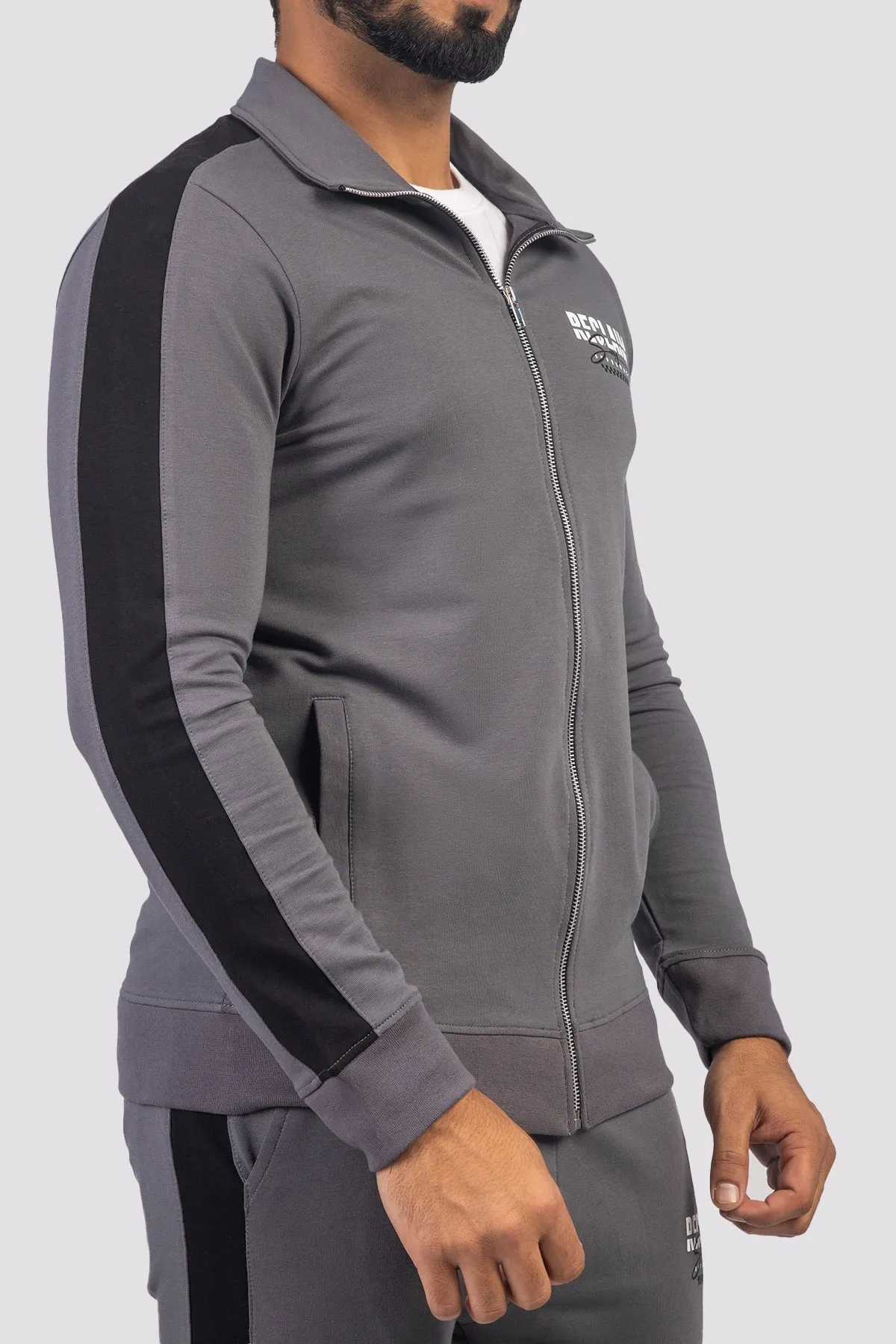Pewter Grey Panelled Zipper Jacket - W23 - MJ0011R