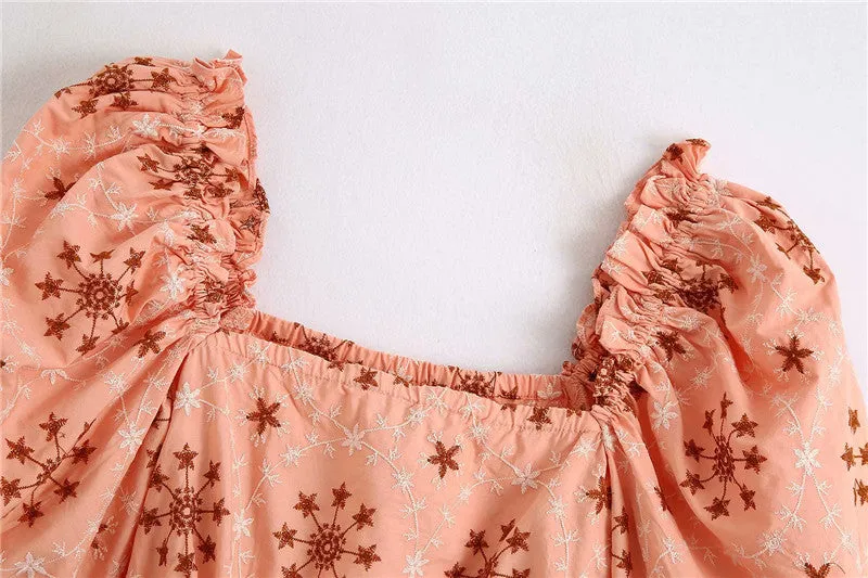 RUFFLED CROPPED TOP WITH PUFF SLEEVES
