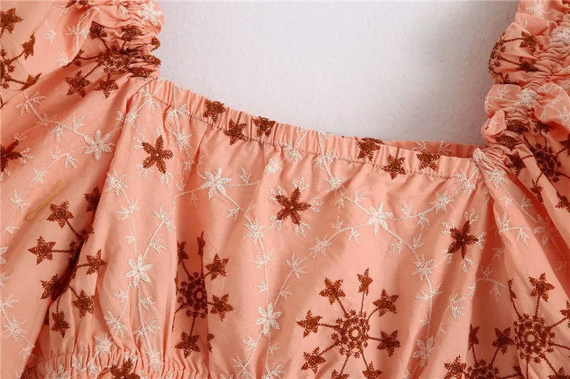 RUFFLED CROPPED TOP WITH PUFF SLEEVES