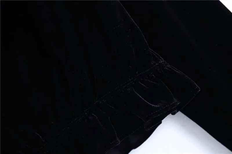 RUFFLED CROPPED VELVET BLOUSE