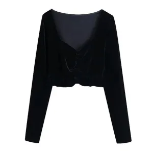 RUFFLED CROPPED VELVET BLOUSE