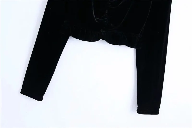 RUFFLED CROPPED VELVET BLOUSE
