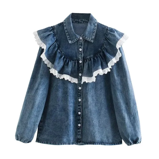 RUFFLED DENIM BLOUSE