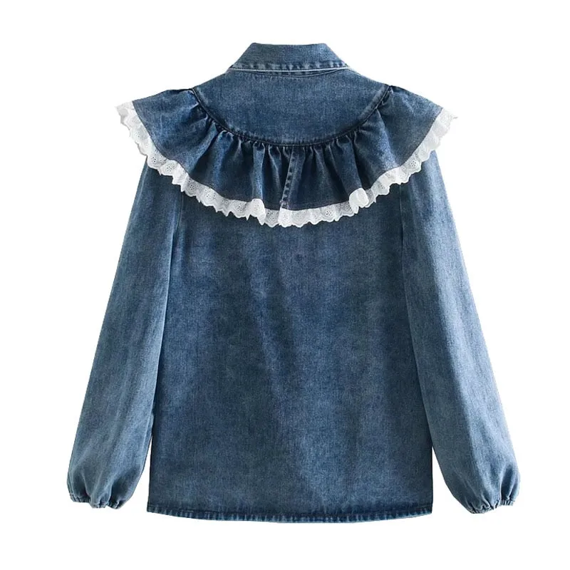 RUFFLED DENIM BLOUSE