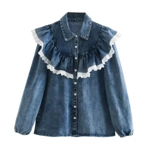 RUFFLED DENIM BLOUSE