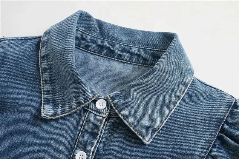 RUFFLED DENIM BLOUSE