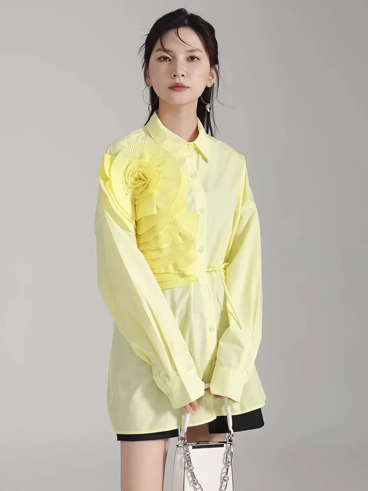 Sheltey Ruffle Flower Blouse - Yellow