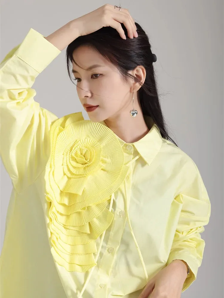Sheltey Ruffle Flower Blouse - Yellow