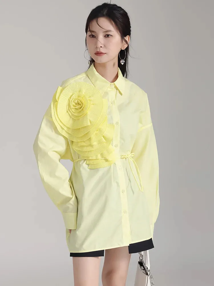 Sheltey Ruffle Flower Blouse - Yellow