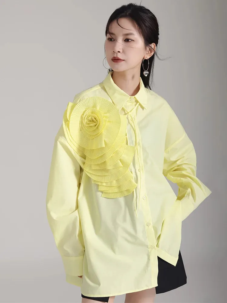 Sheltey Ruffle Flower Blouse - Yellow
