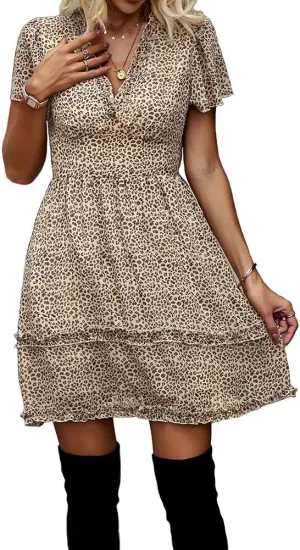 Sister Amy Women's 2023 Spring Summer Deep V Neck Ruffle Long Sleeve Floral Print Mini Dress