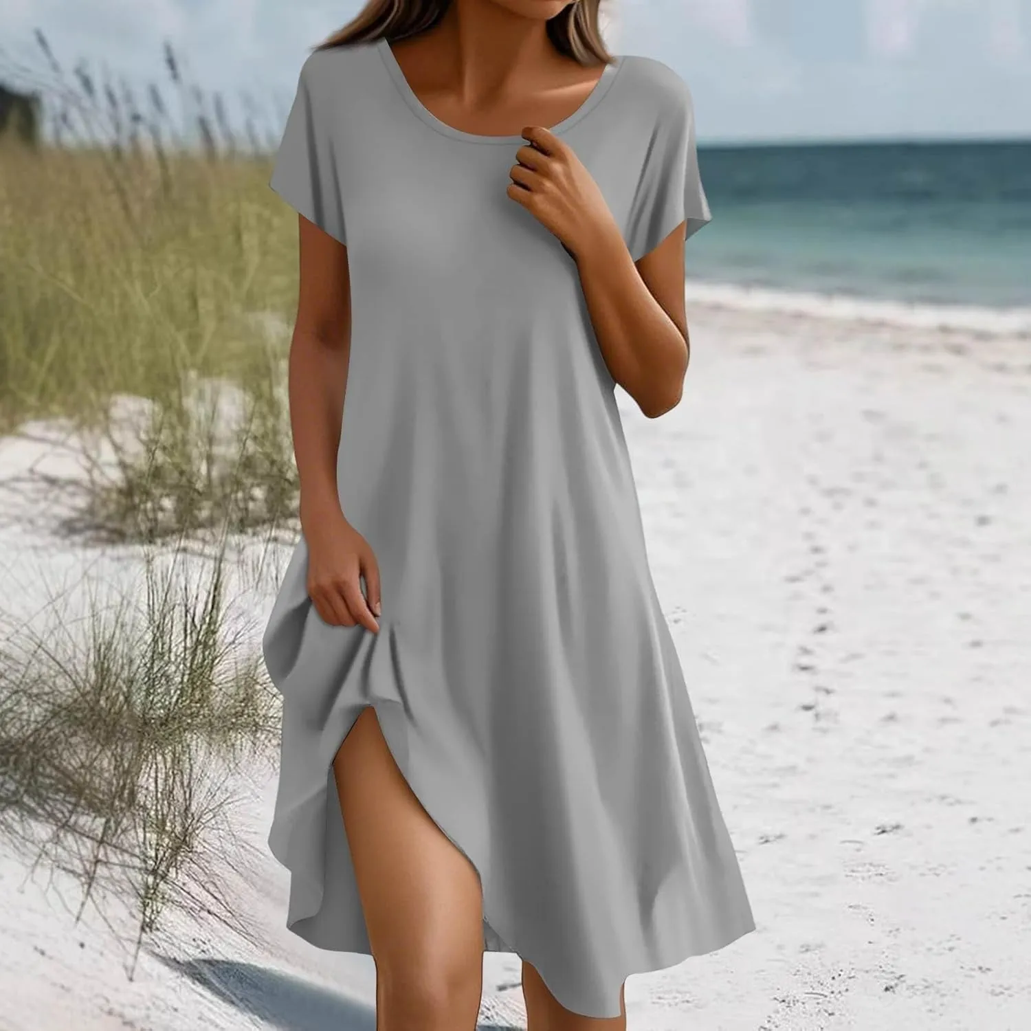 Summer Dresses for Women 2025 Casual Crewneck Beach Floral Tshirt Dress Short Sleeve Mini Dresses Flowy Sundresses