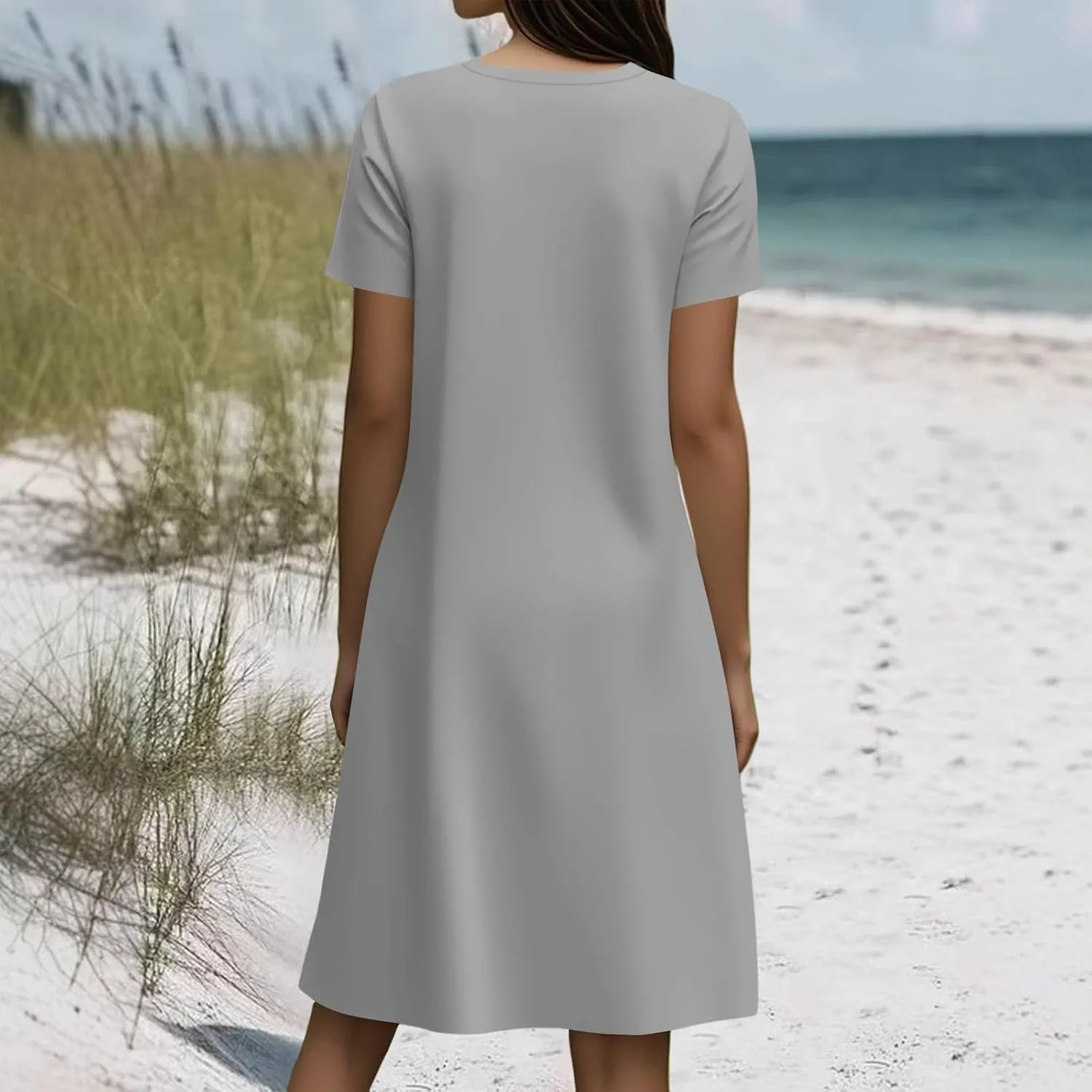 Summer Dresses for Women 2025 Casual Crewneck Beach Floral Tshirt Dress Short Sleeve Mini Dresses Flowy Sundresses