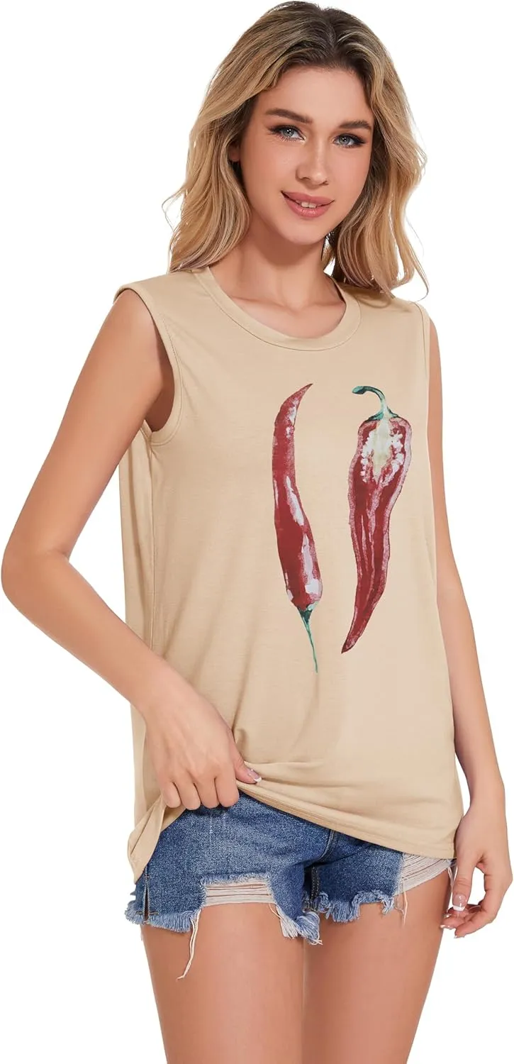 Tank Top for Women Sleeveless Summer Crewneck Casual Loose Tunic Tops Shirts
