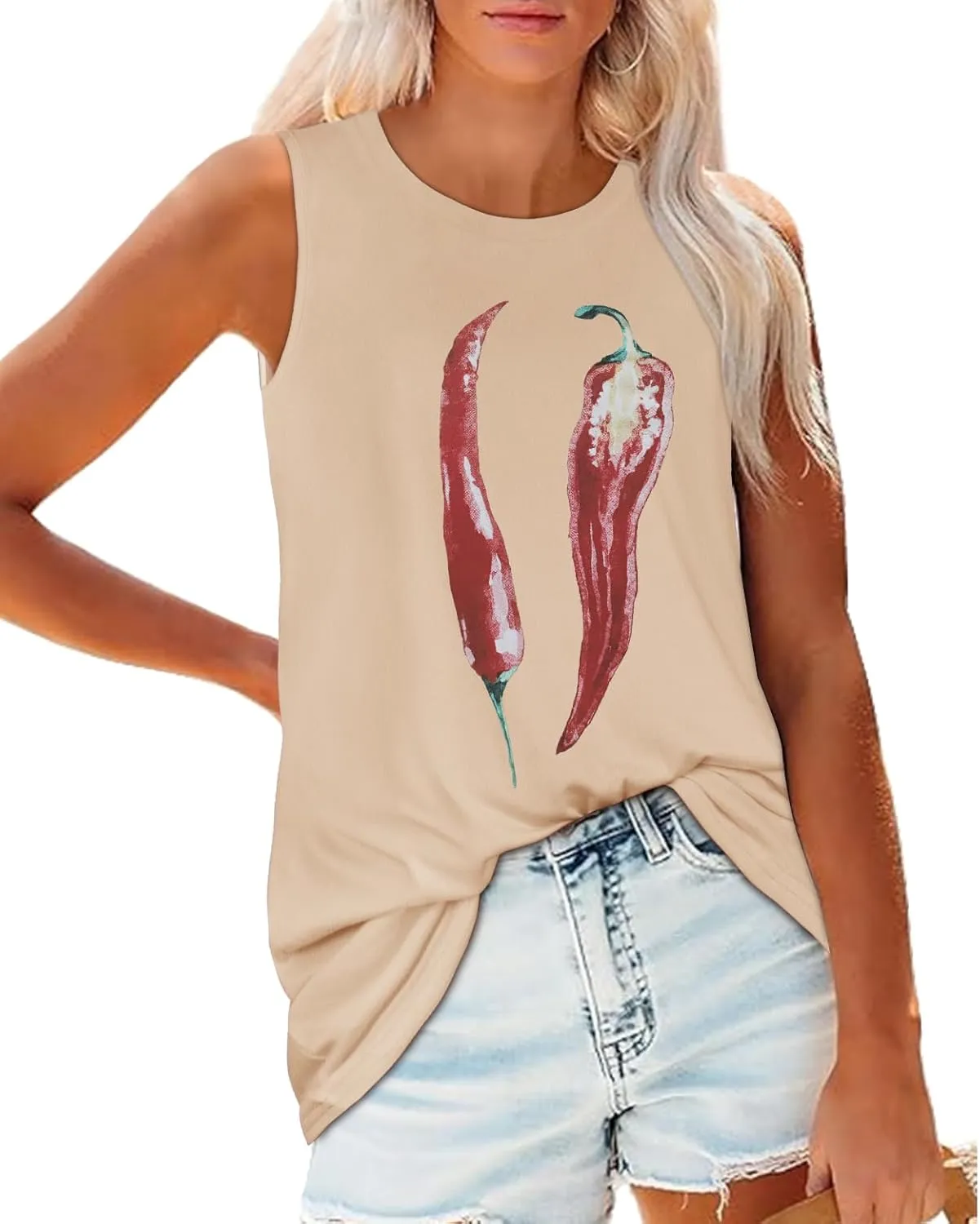Tank Top for Women Sleeveless Summer Crewneck Casual Loose Tunic Tops Shirts