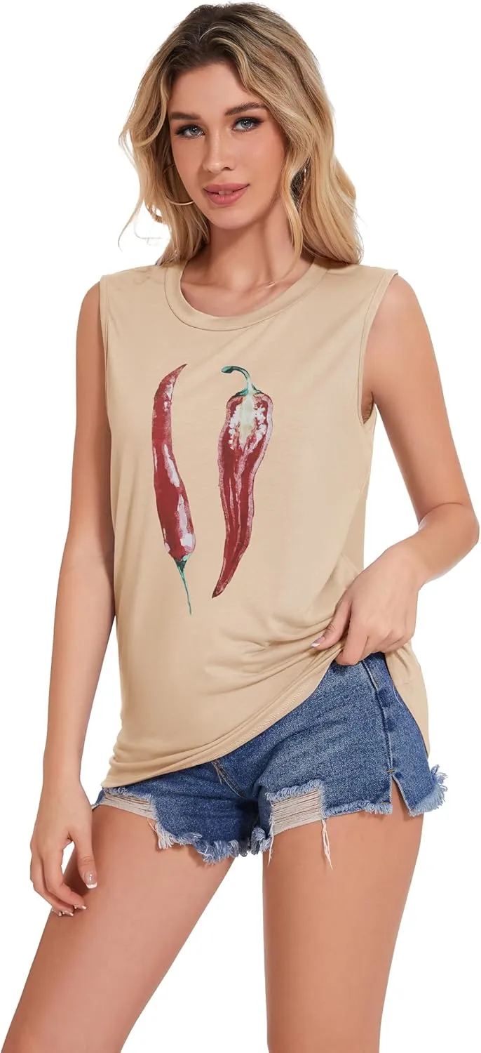 Tank Top for Women Sleeveless Summer Crewneck Casual Loose Tunic Tops Shirts