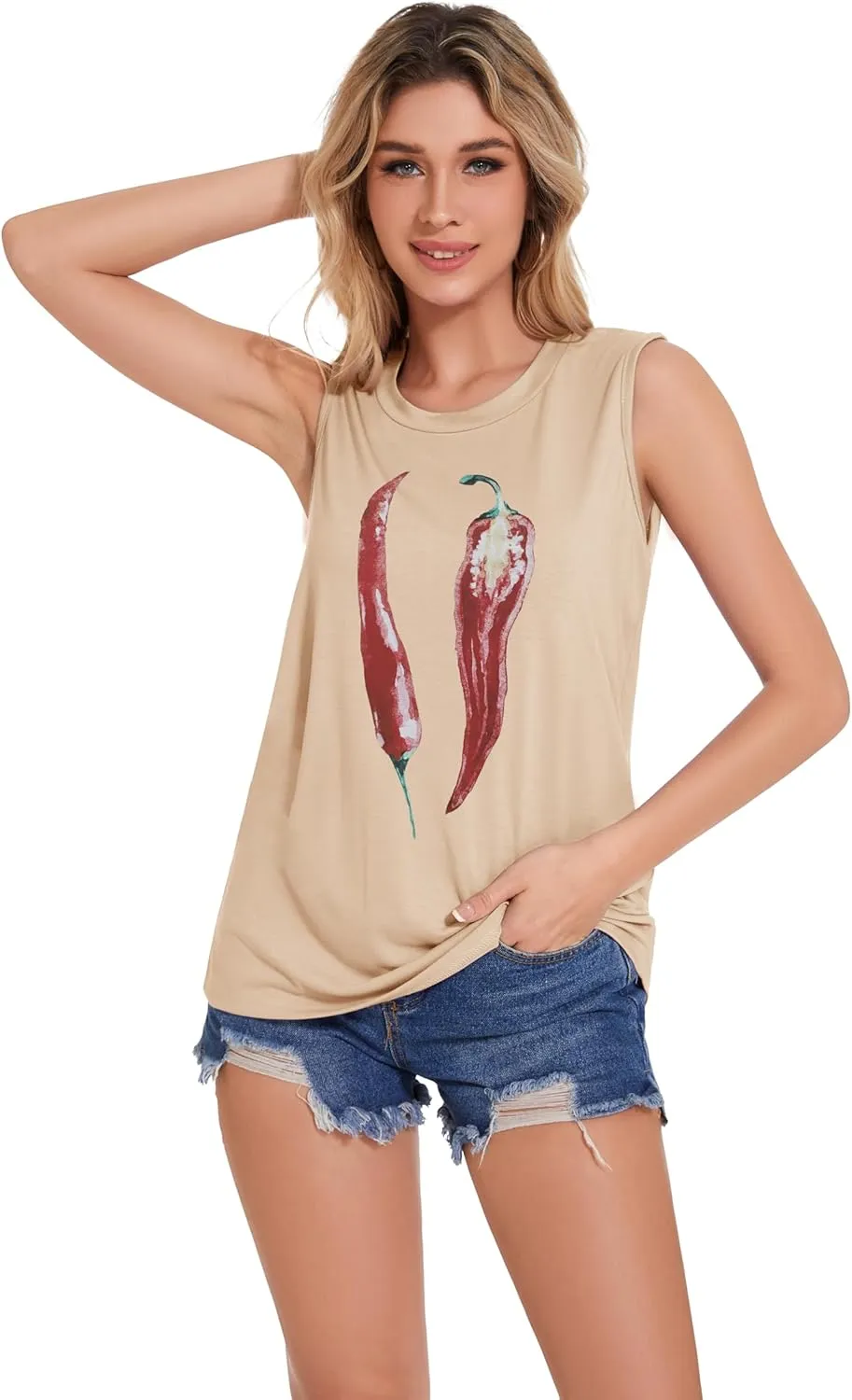 Tank Top for Women Sleeveless Summer Crewneck Casual Loose Tunic Tops Shirts