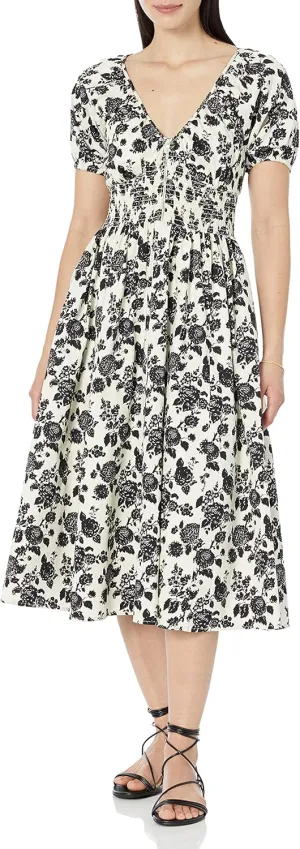 The Drop Women's Daksha Cotton Smocked Zipper Detail Dress
