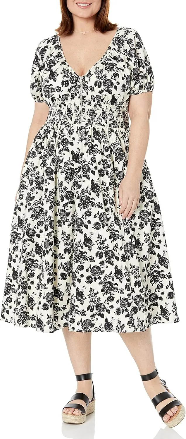 The Drop Women's Daksha Cotton Smocked Zipper Detail Dress