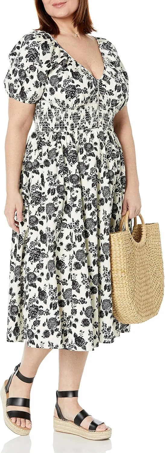 The Drop Women's Daksha Cotton Smocked Zipper Detail Dress