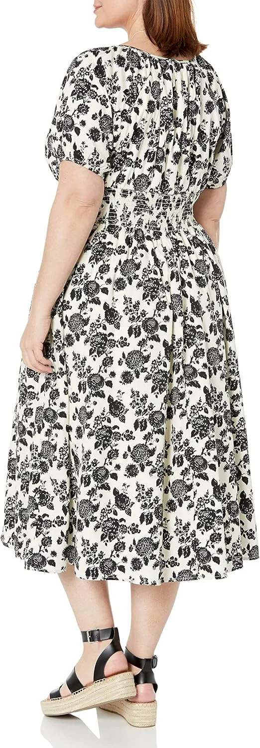 The Drop Women's Daksha Cotton Smocked Zipper Detail Dress