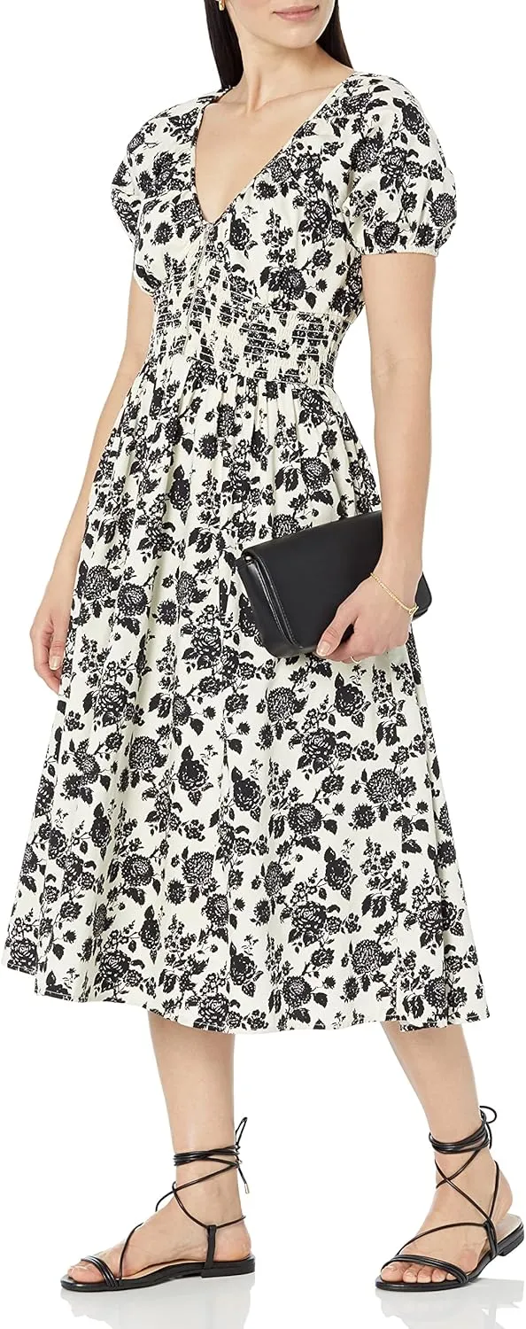 The Drop Women's Daksha Cotton Smocked Zipper Detail Dress