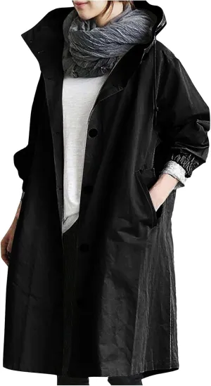 UOFOCO Womens Anorak Rain Coat with Hood Waterproof Plus Size Long Rain Jacket Trench Coat Windbreaker for Women