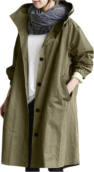 UOFOCO Womens Anorak Rain Coat with Hood Waterproof Plus Size Long Rain Jacket Trench Coat Windbreaker for Women