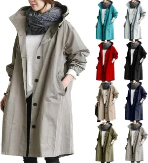 UOFOCO Womens Anorak Rain Coat with Hood Waterproof Plus Size Long Rain Jacket Trench Coat Windbreaker for Women
