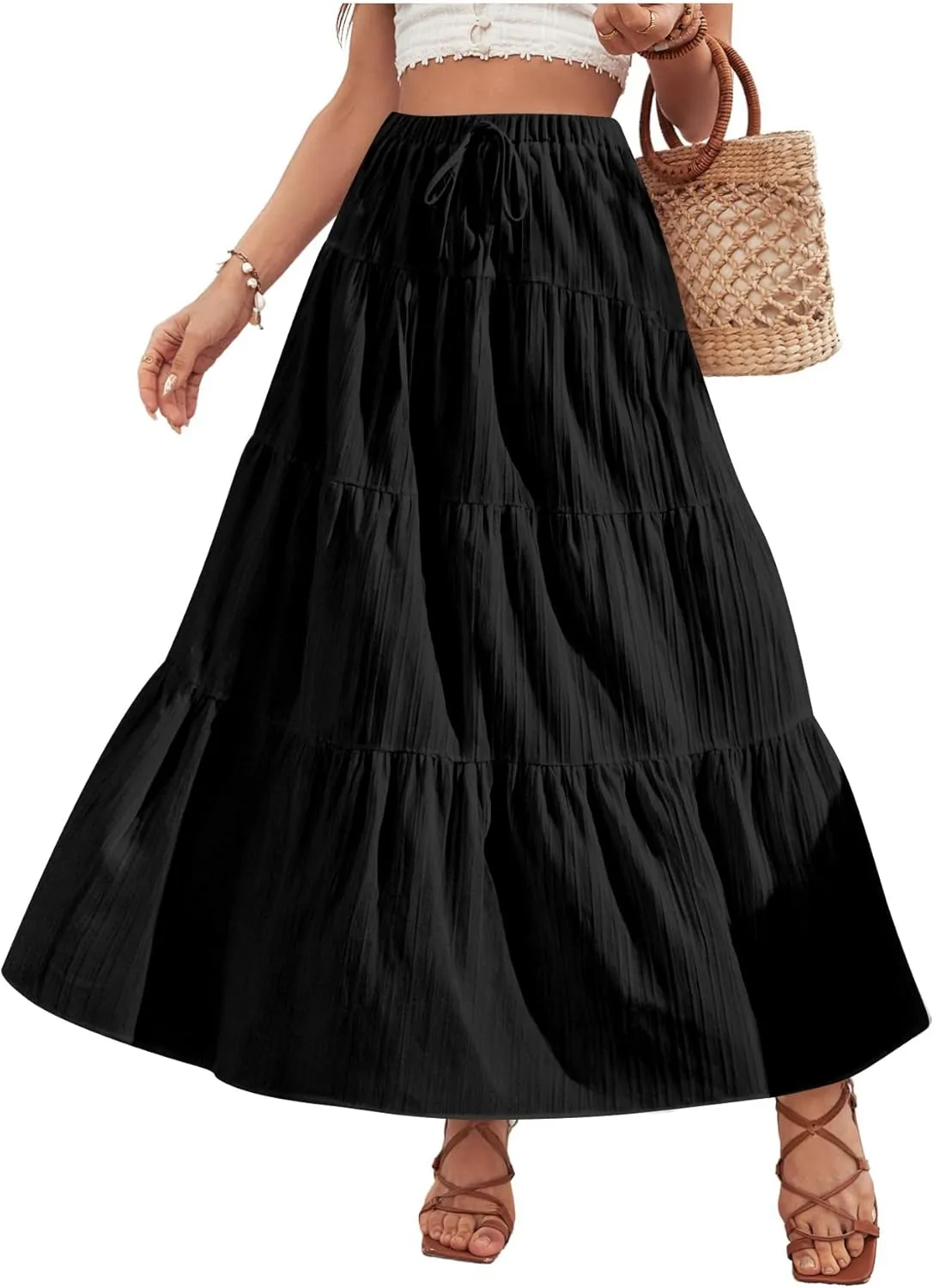 Verdusa Women's Flowy Flared Ruffle Boho Long Skirt Summer Maxi Skirt