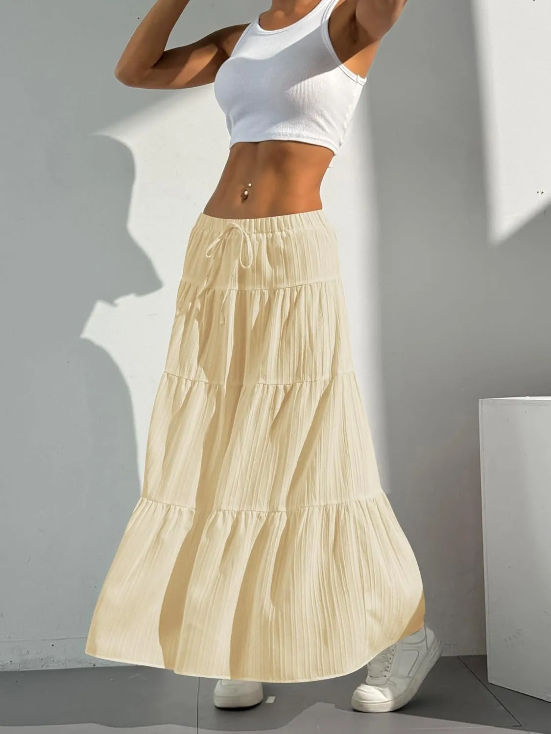Verdusa Women's Flowy Flared Ruffle Boho Long Skirt Summer Maxi Skirt