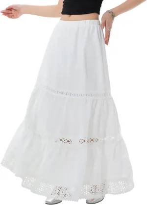 Verdusa Women's Flowy Flared Ruffle Boho Long Skirt Summer Maxi Skirt