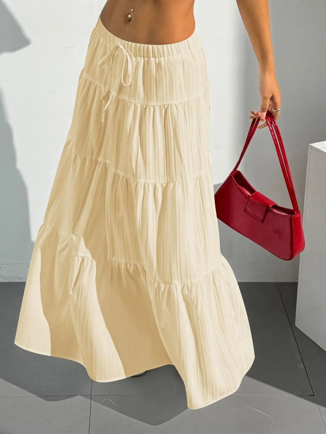 Verdusa Women's Flowy Flared Ruffle Boho Long Skirt Summer Maxi Skirt