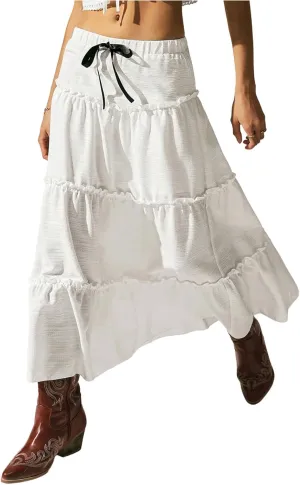 Verdusa Women's Flowy Flared Ruffle Boho Long Skirt Summer Maxi Skirt