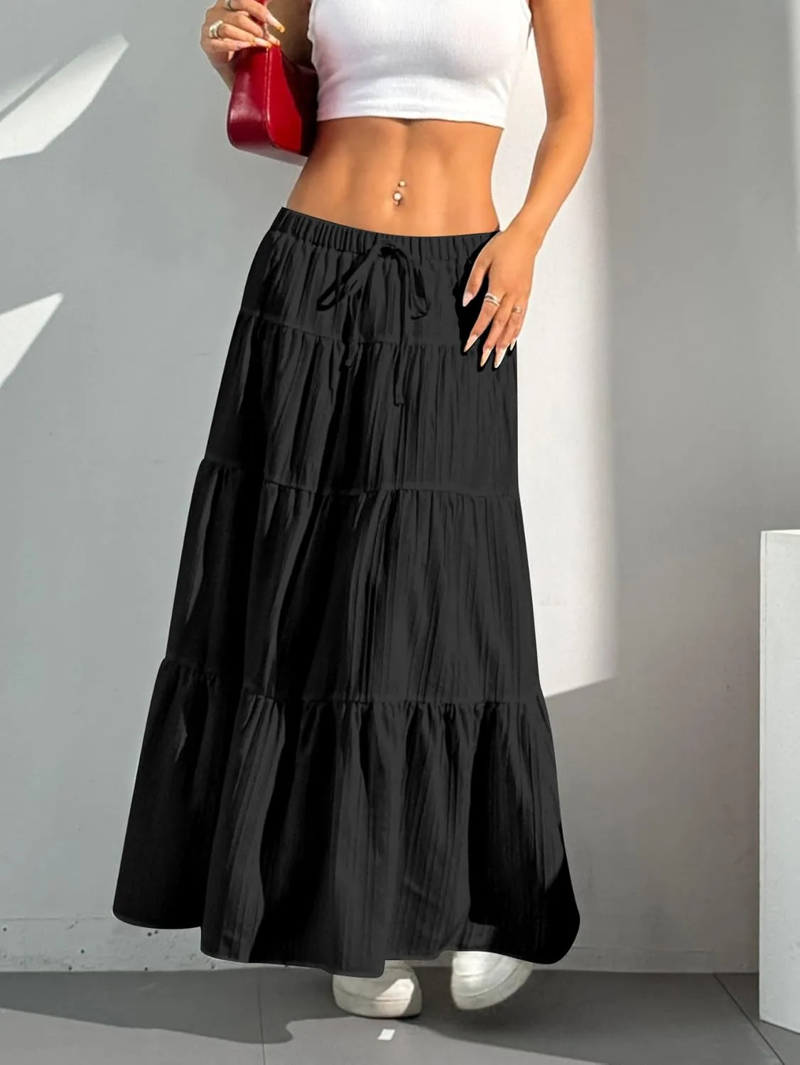 Verdusa Women's Flowy Flared Ruffle Boho Long Skirt Summer Maxi Skirt