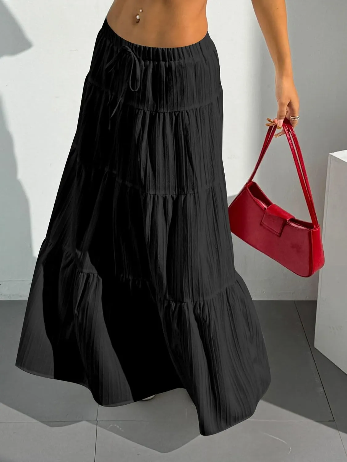 Verdusa Women's Flowy Flared Ruffle Boho Long Skirt Summer Maxi Skirt