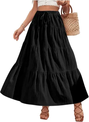 Verdusa Women's Flowy Flared Ruffle Boho Long Skirt Summer Maxi Skirt
