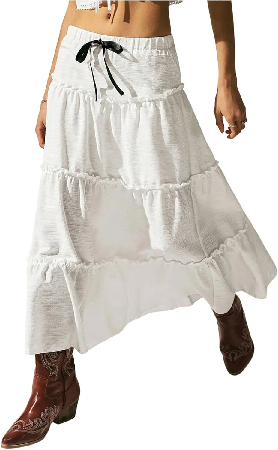 Verdusa Women's Flowy Flared Ruffle Boho Long Skirt Summer Maxi Skirt