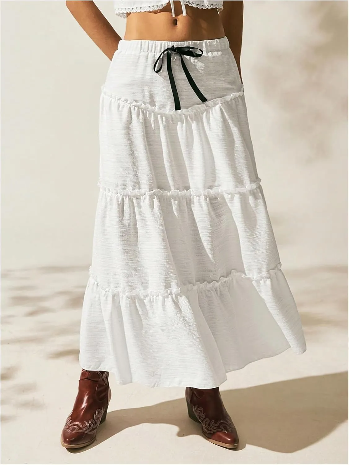 Verdusa Women's Flowy Flared Ruffle Boho Long Skirt Summer Maxi Skirt