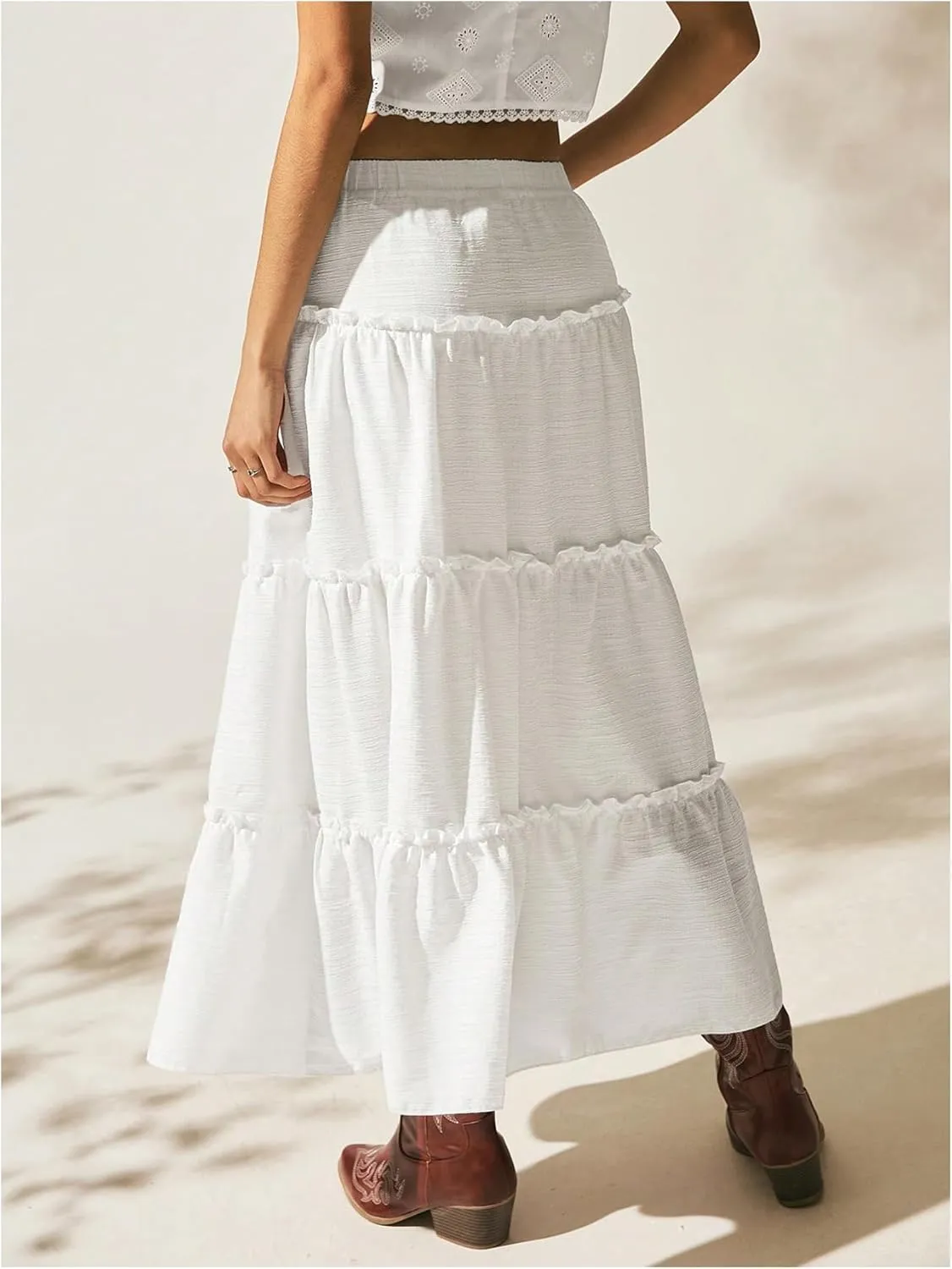 Verdusa Women's Flowy Flared Ruffle Boho Long Skirt Summer Maxi Skirt