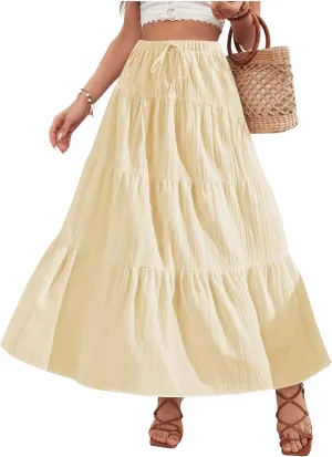 Verdusa Women's Flowy Flared Ruffle Boho Long Skirt Summer Maxi Skirt