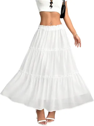 Verdusa Women's Tiered Layered Ruffle Skirt Fairycore A Line Flowy Maxi Skirts