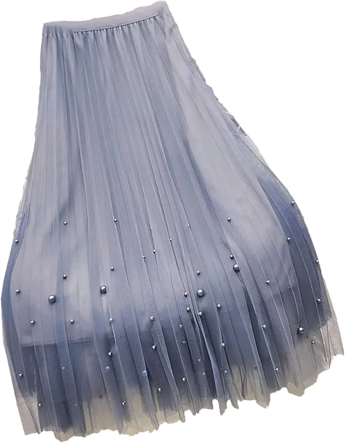 Wjnvfioo Women Mesh Plested Skirts Midi Skirt Female Spring High Waist Mid-Calf Skirts